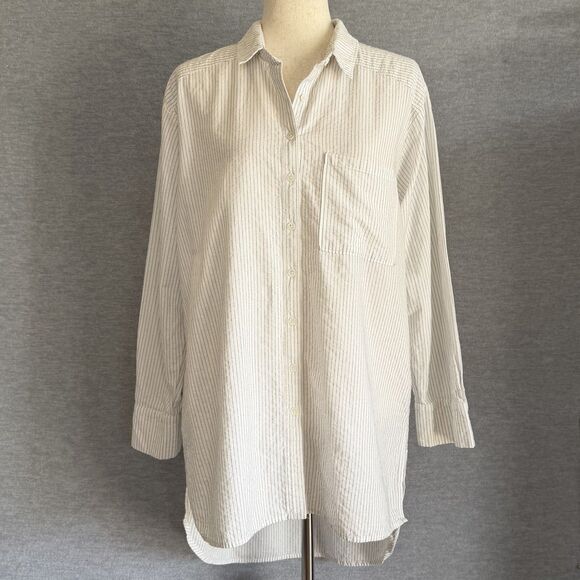 By Anthropologie Shirt Dress M White Striped Preppy Coastal Grandma Beachy Vacay - Picture 2 of 12